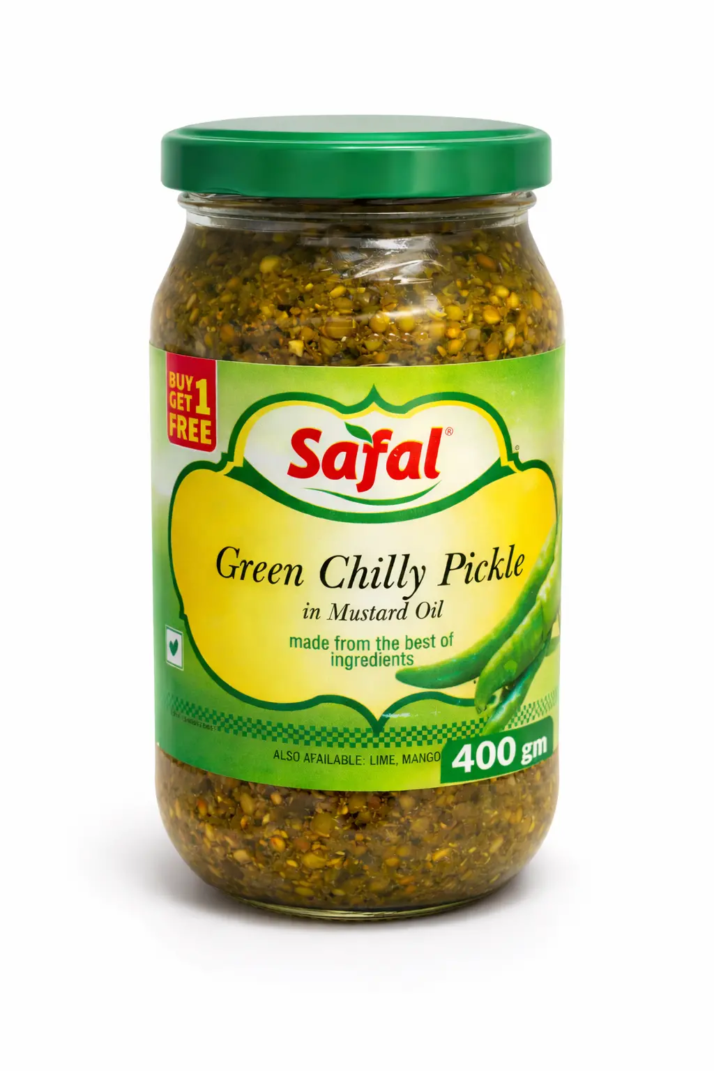 Safal Green Chilly Pickle - 400 gm (Buy 1 Get 1 Free)