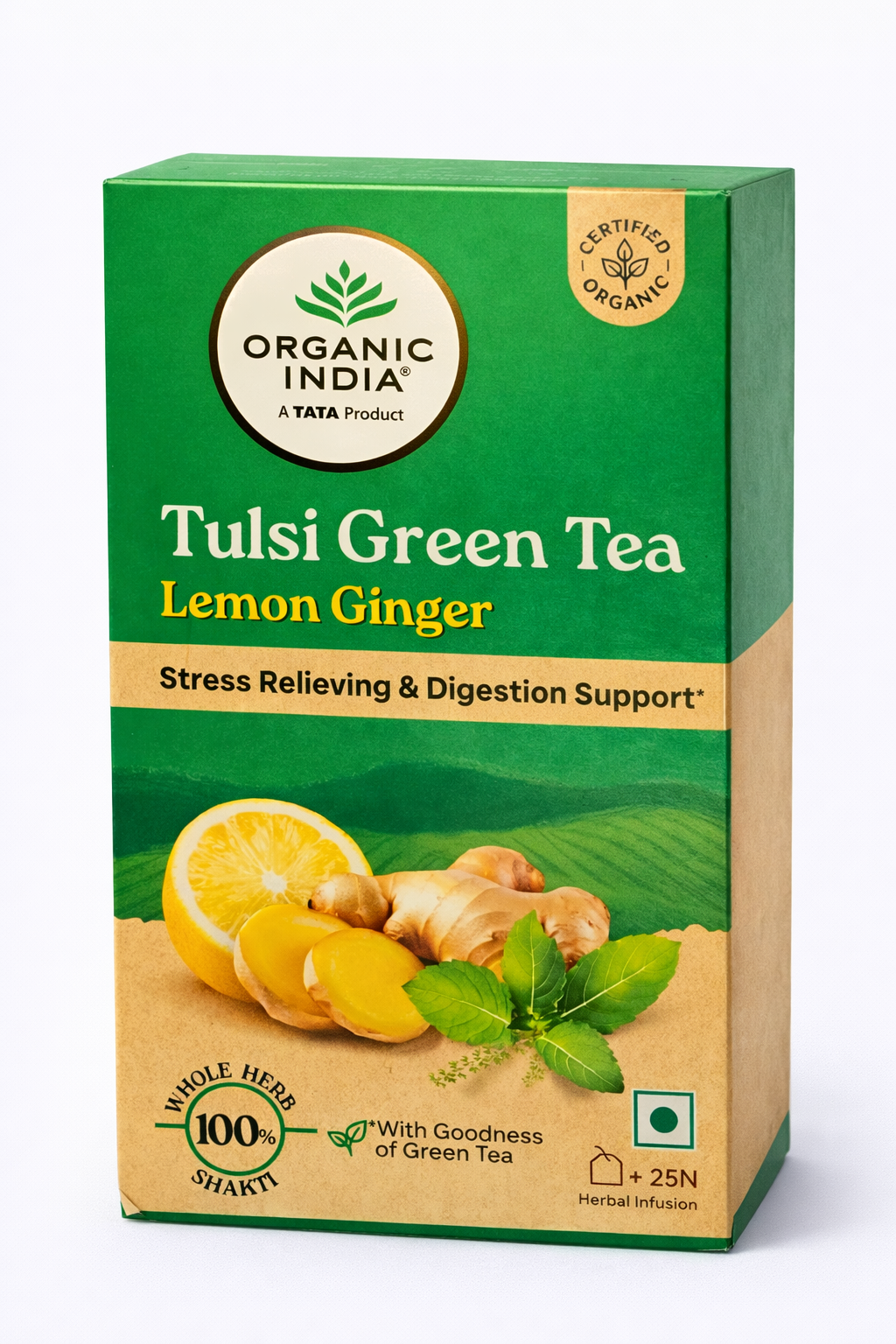 Organic India Tulsi Green Tea Lemon Ginger (25 Bags)