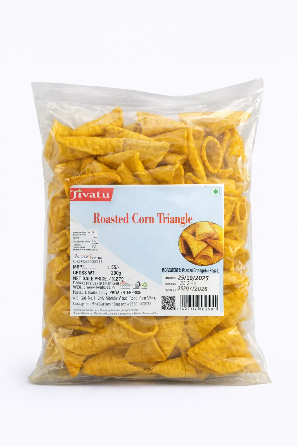 Jivatu Roasted Corn Triangle Snacks - 200 gm