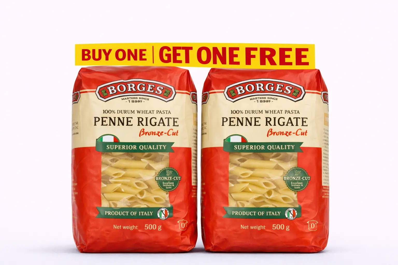 Borges Penne Rigate Bronze Cut Pasta 500 gm Buy 1 Get 1 Free