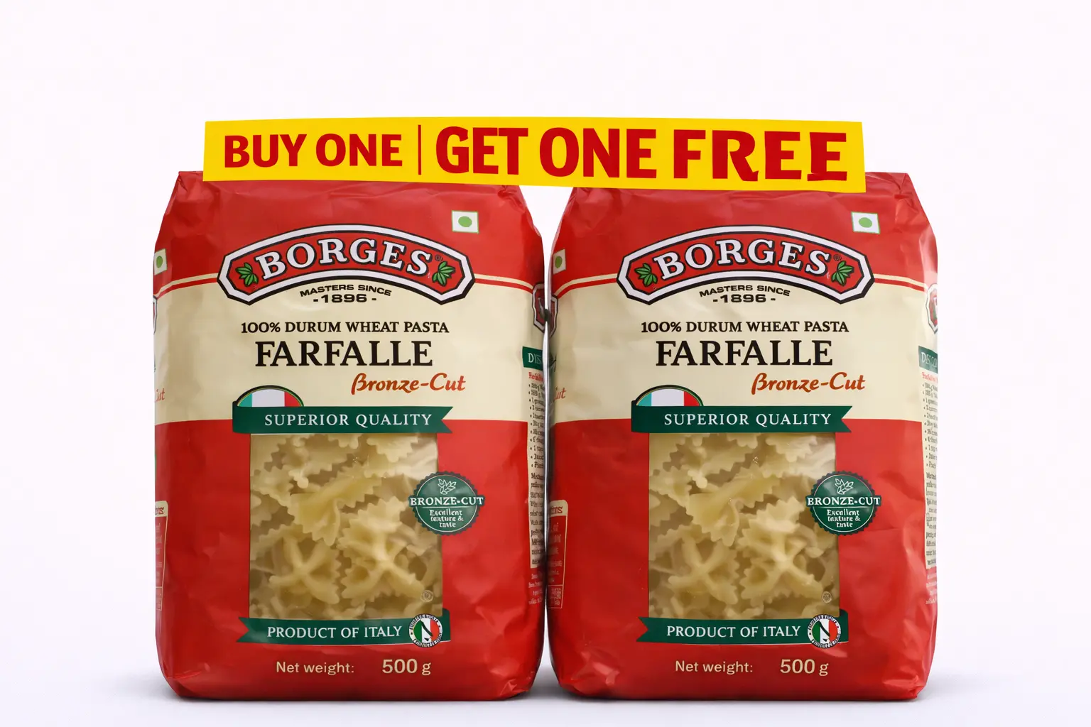 Borges Farfalle Bronze Cut Pasta 500 gm Buy 1 Get 1 Free