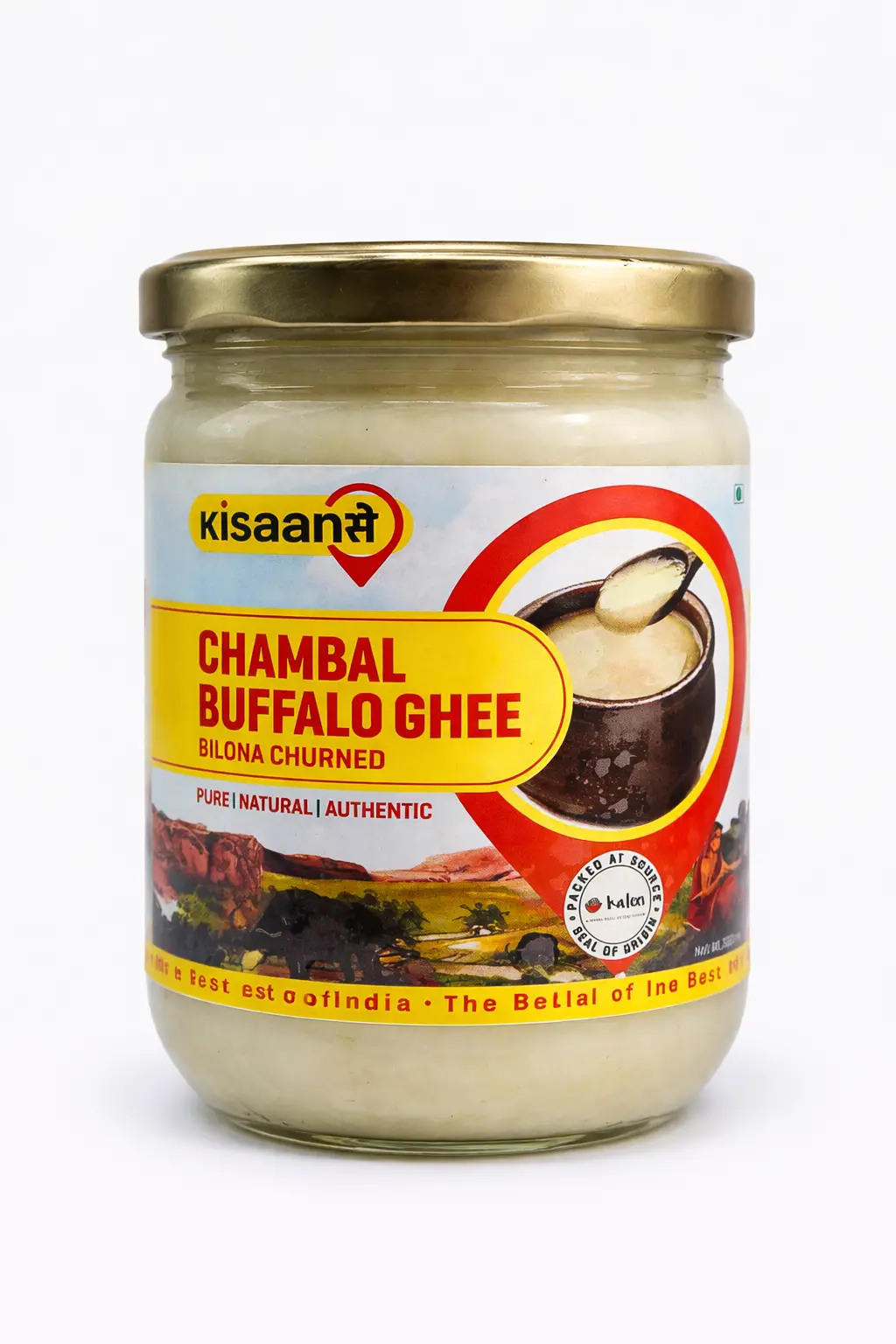 Kisaan Se Chambal Buffalo Ghee 500 ml (Bilona Churned)