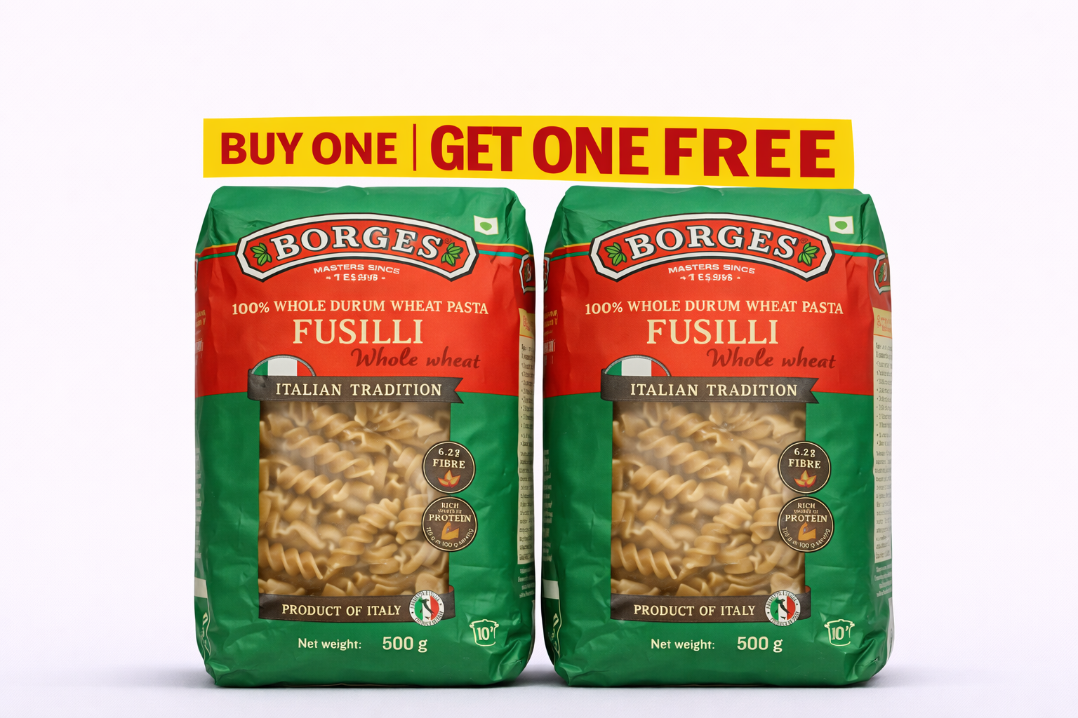 Borges Whole Durum Wheat Fusilli 500 gm Buy 1 Get 1 Free