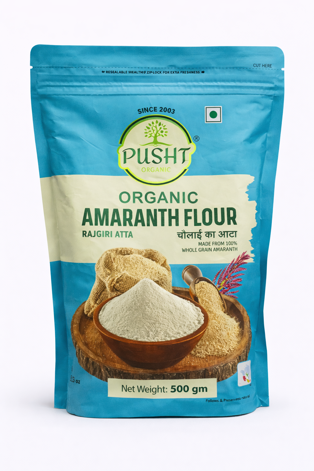 Pusht Organic Amaranth Flour (Rajgiri Atta) - 500 gm