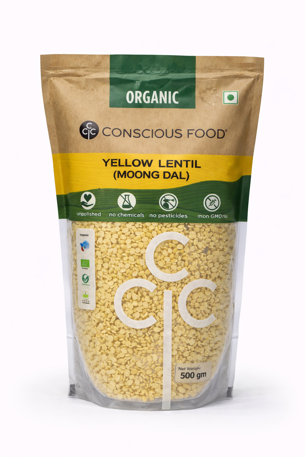 Conscious Food Organic Yellow Lentil (Moong Dal) - 500 gm